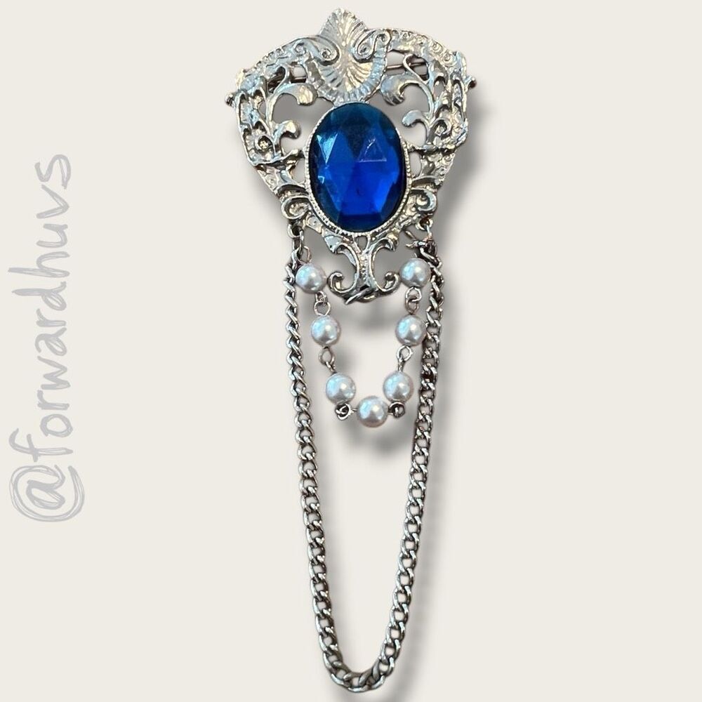 Gothic Revival Blue Stone Dangle Brooch – Victorian Style